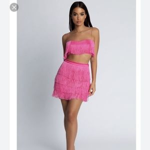 MESHKI Fringe Sofia Set Pink Size Small